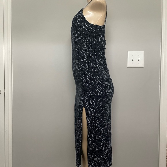 NWT - Abercrombie & Fitch - Navy Polka Dot Midi Dress w/ thigh slit - Size S - Picture 2 of 3